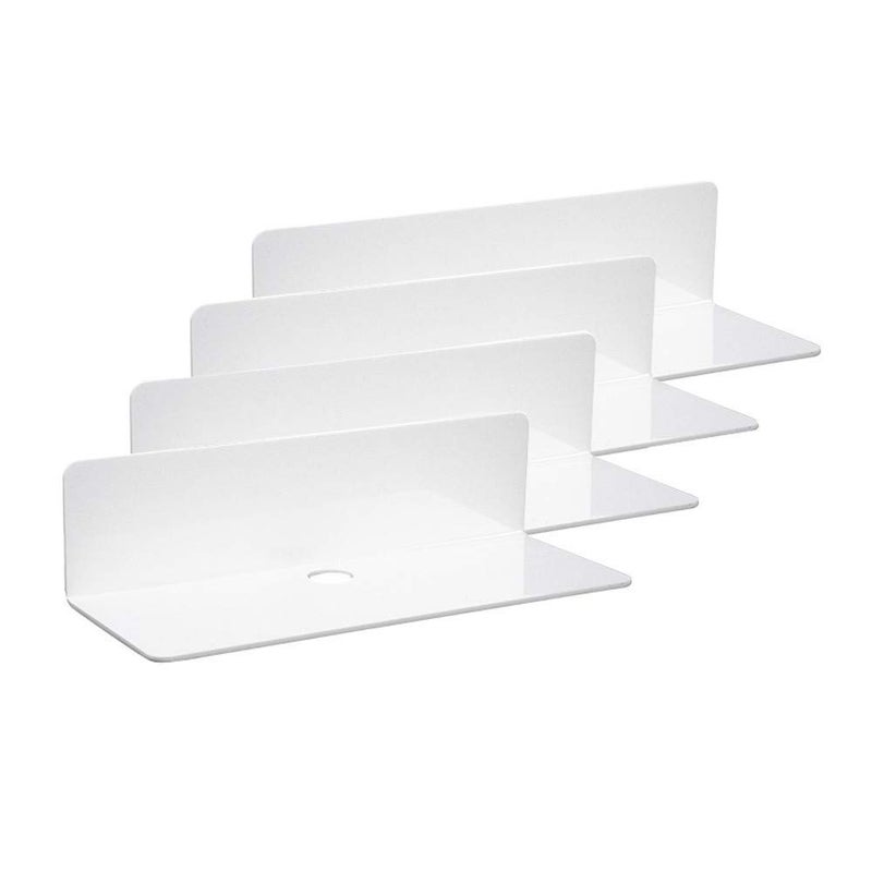 IEEK 9 Inch Acrylic Floating Shelves Set of 4,Small Wall Display Shelf for Bluetooth Speakers/Security Cameras/Nintendo Switch/Action Figures,Damage-Free Wall Shelves Stick-On Shelf,White - Image 1